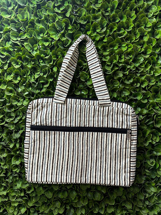 #241410 - Cream Stripe Print Handmade Laptop Bag