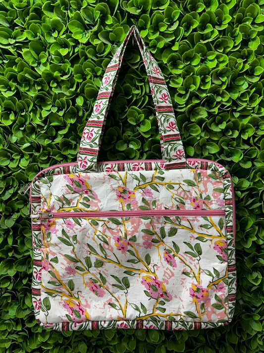 #241405 - Pink Floral Print Handmade Laptop Bag