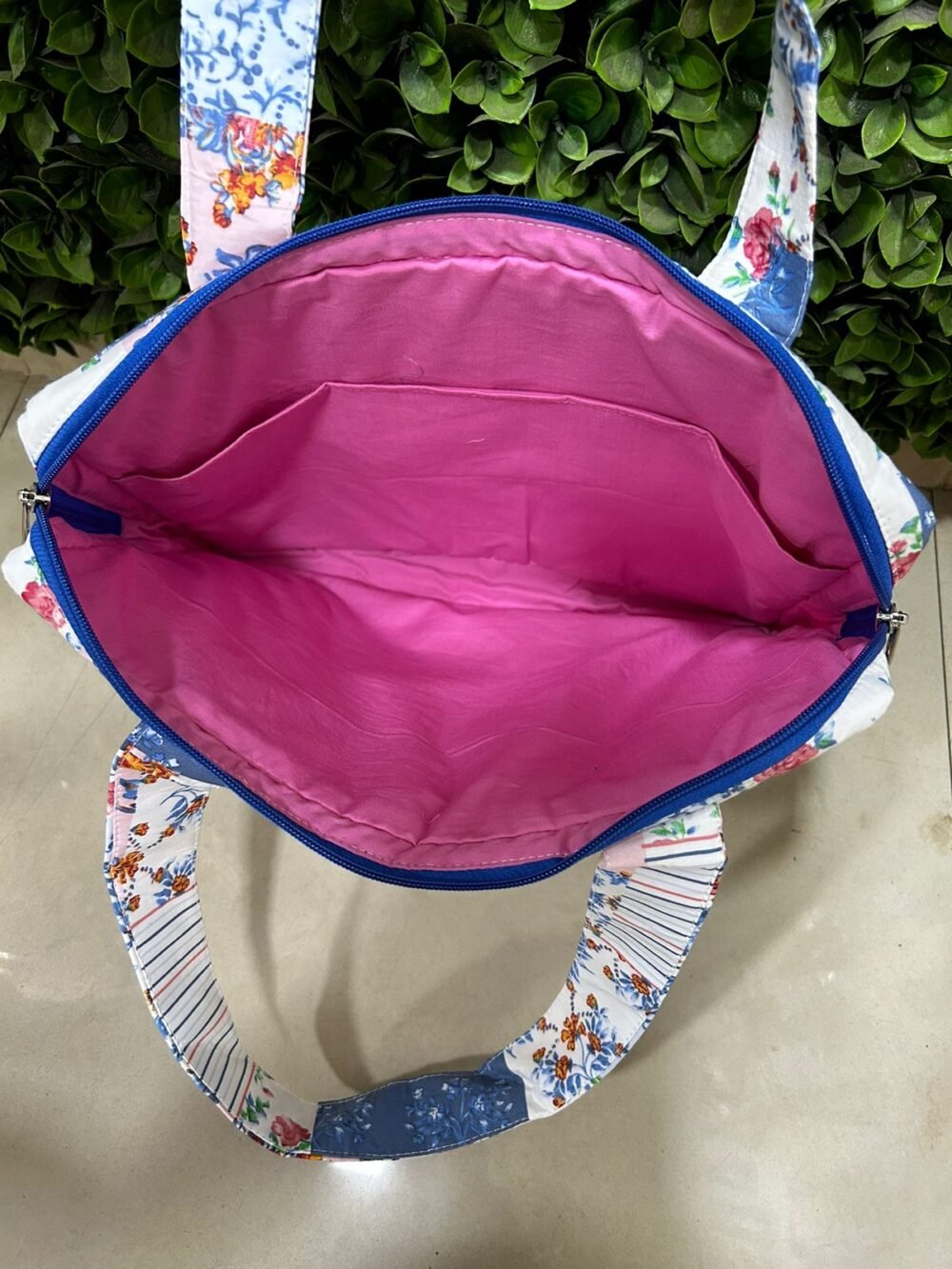 Blue Patch Print Handmade Laptop Bag - Image 3