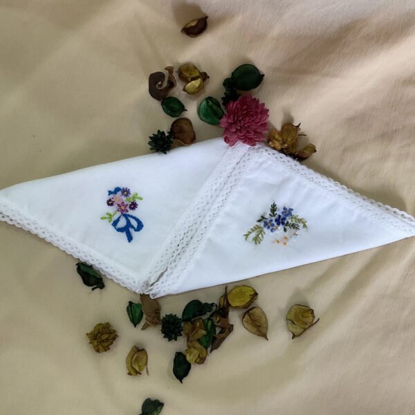 Hand embroidered Handkerchief - set of 2 White
