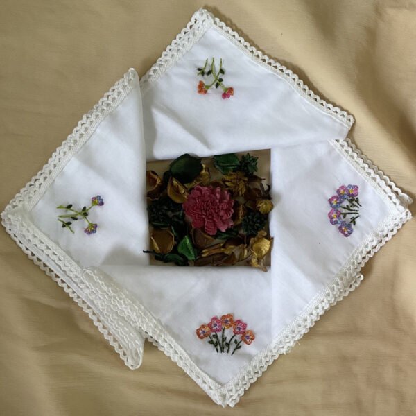 Hand embroidered Handkerchief - set of 4 White