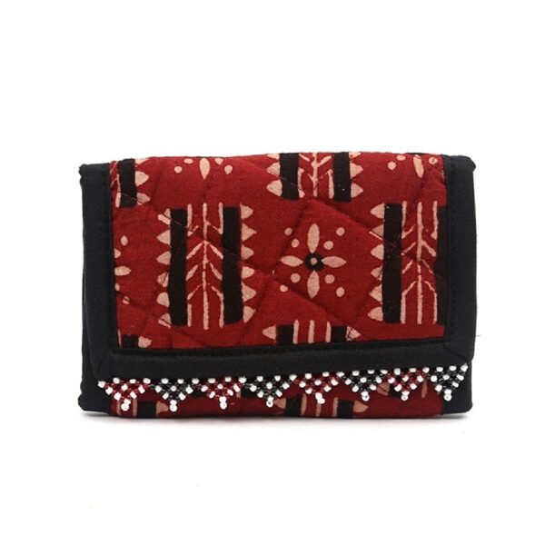 Wallet - Small Maroon Block Print